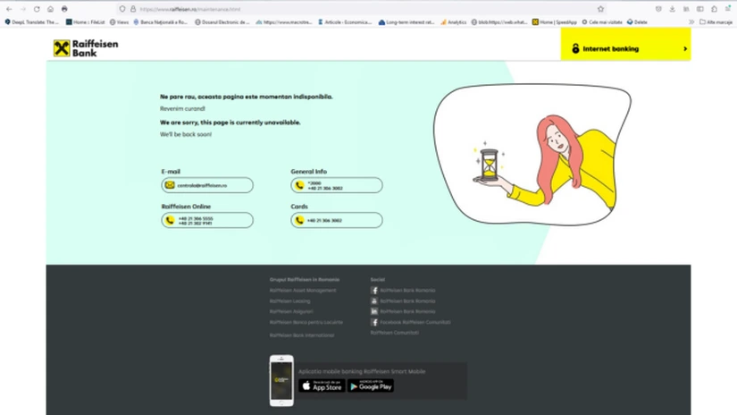 Update: Raiffeisen Bank raportează un incident tehnic care împiedică funcţionarea normală a serviciilor bancare online. Sistemele online ale băncii sunt funcţionale