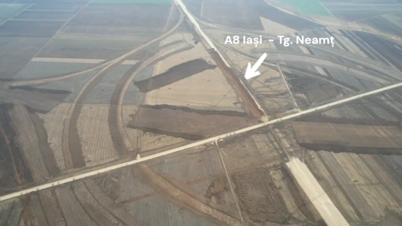 Autostrada Moldovei A7: Imagini noi cu primul nod turbion din România, construit la intersecția cu A8
