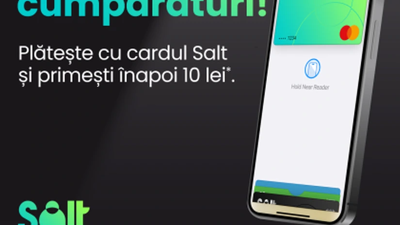 Cashback de 10 lei per tranzacție pentru primele trei plăți cu cardurile Salt Bank
