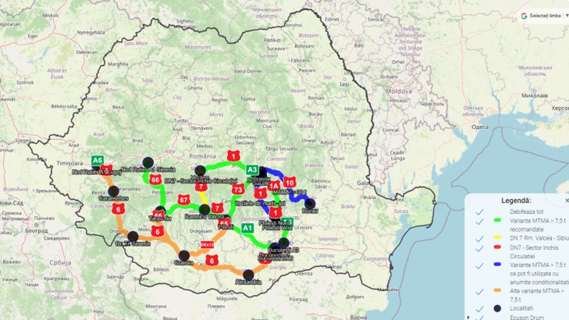 Harta interactivă a rutelor alternative la Valea Oltului. CNAIR anunță că va fi actualizată în timp real
