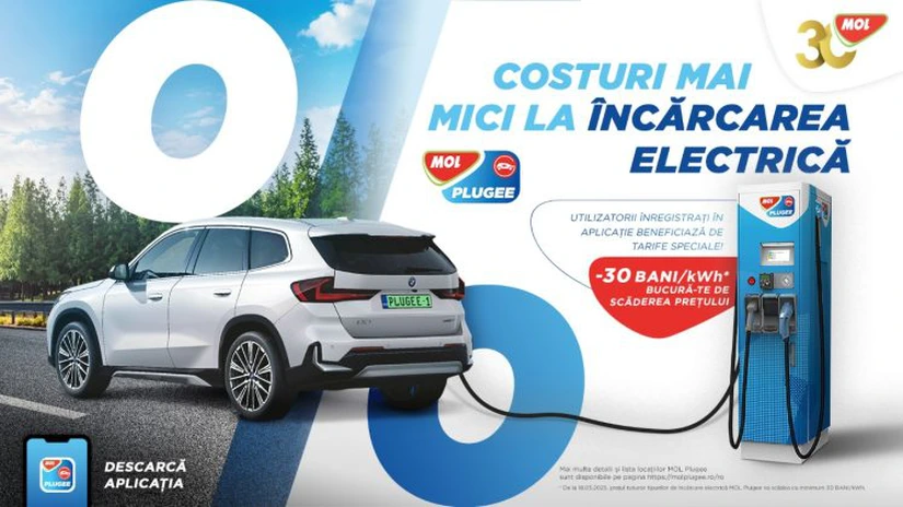 MOL România reduce prețurile de încărcare a vehiculelor electrice cu minimum 30 Bani/kWh la nivel național