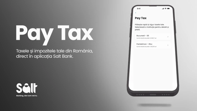 Salt Bank lansează Pay Tax, funcționalitatea prin care clienții băncii își pot plăti taxele și impozitele direct din aplicație